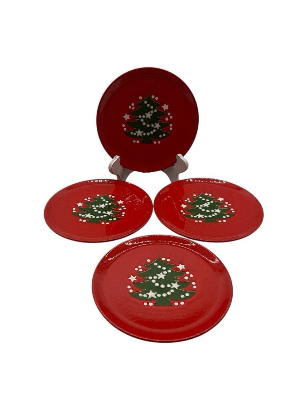 Waechtersbach VTG (4) Red Christmas Tree Salad Dessert Plates 7.75” W. Germany